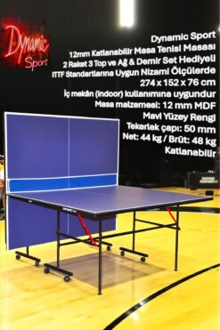 Dynamic Sport Katlanabilir Masa Tenisi Masası + 2 Raket + 3 Top + Ağdemir Set