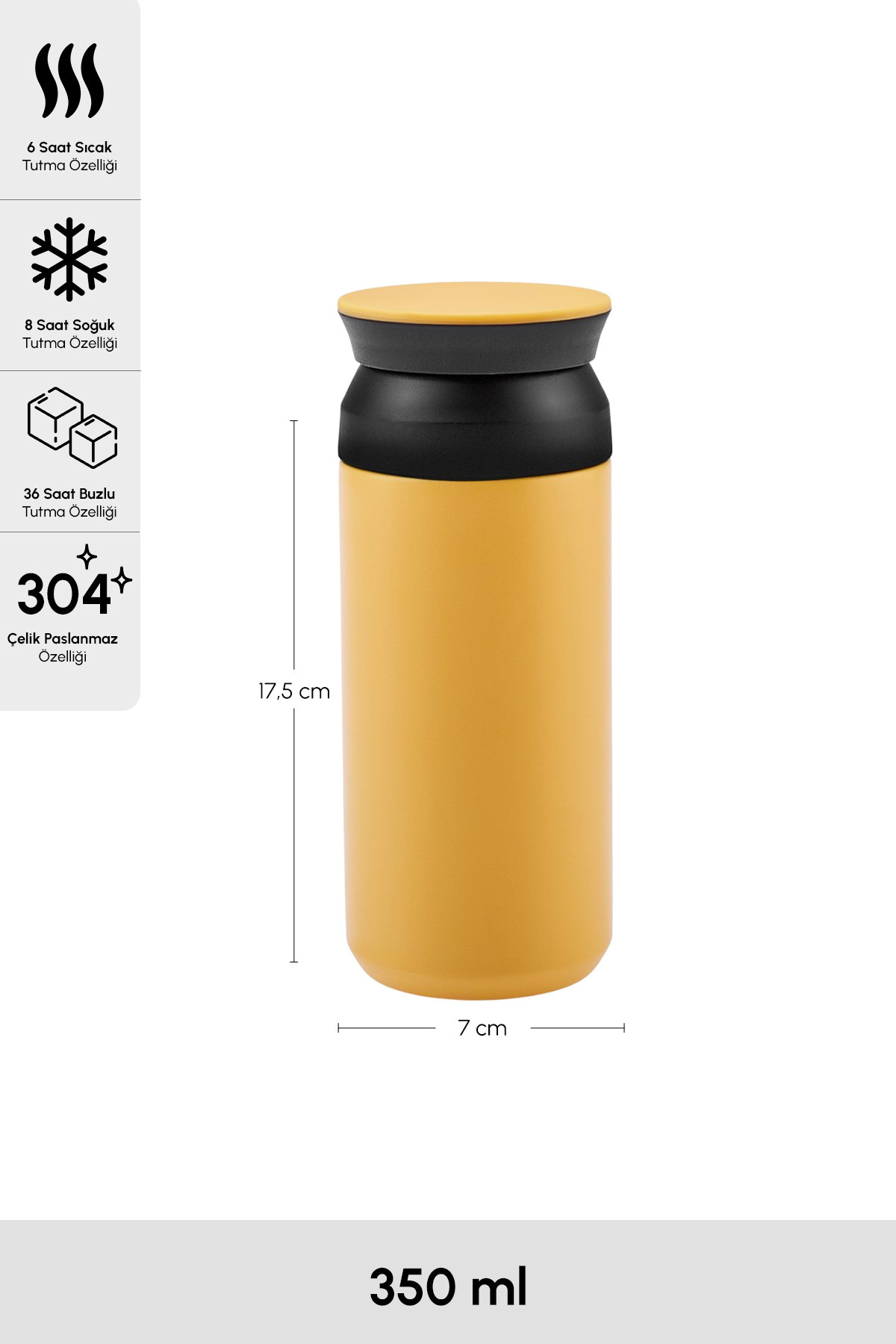 Karaca Rainbow Yellow Paslanmaz Çelik Termos 350 ml (8 SAATE KADAR SICAK/SOĞUK TUTMA) - Görsel 2