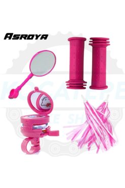 Asroya 4 Adet Pembe Bisiklet Çocuk Aksesuar Seti Ayna/Hello Kitty Zil/Püskül/Elcik
