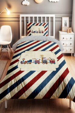 EVPANYA Kırmızı Mavi Çizgide Yolculuk Desenli Tek Kişilik Bebek Çocuk Nevresim Seti