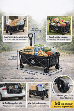 Store Katlanabilir Taşıma Arabası – Kamp / Plaj / Bahçe / Pazar İçin – Evcil hayvan Taşımaya Uygun