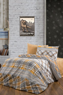 CANDAN ÇEYİZ Çarşafı Lastikli Tek Kişilik Nevresim Takımı Hardal Kareli