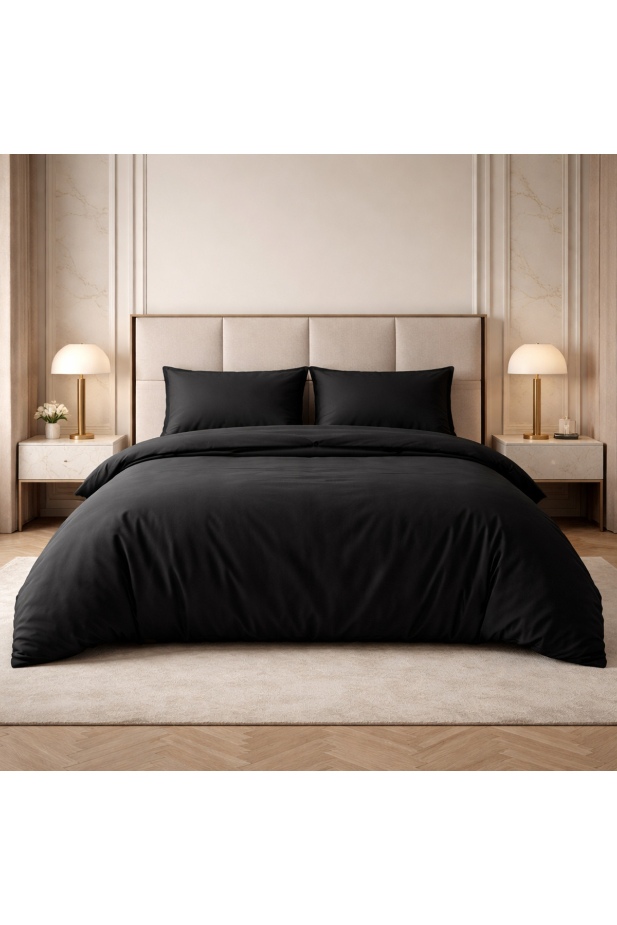 LUNGA VİTA Ranforce Pamuklu Lüks Nevresim Takımı Siyah Düz Renk 57 Tel %100 Pamuk