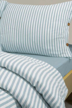 Magnolia Bohem Çizgili Tek Kişilik Nevresim Takımı – Ahşap Düğmeli, Lastikli Çarşaflı, Pamuklu