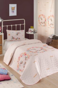 Enlora Home Kapitone Yatak Örtüsü Seti Tek Kişilik Unicornlar Pembe