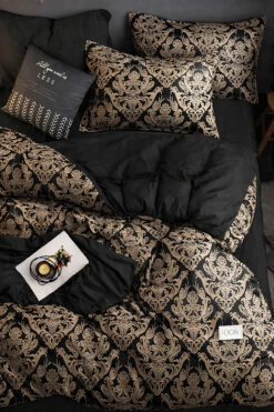 İQON Lastikli Çarşaflı Nevresim Takımı Çift Kişilik Damask Bej