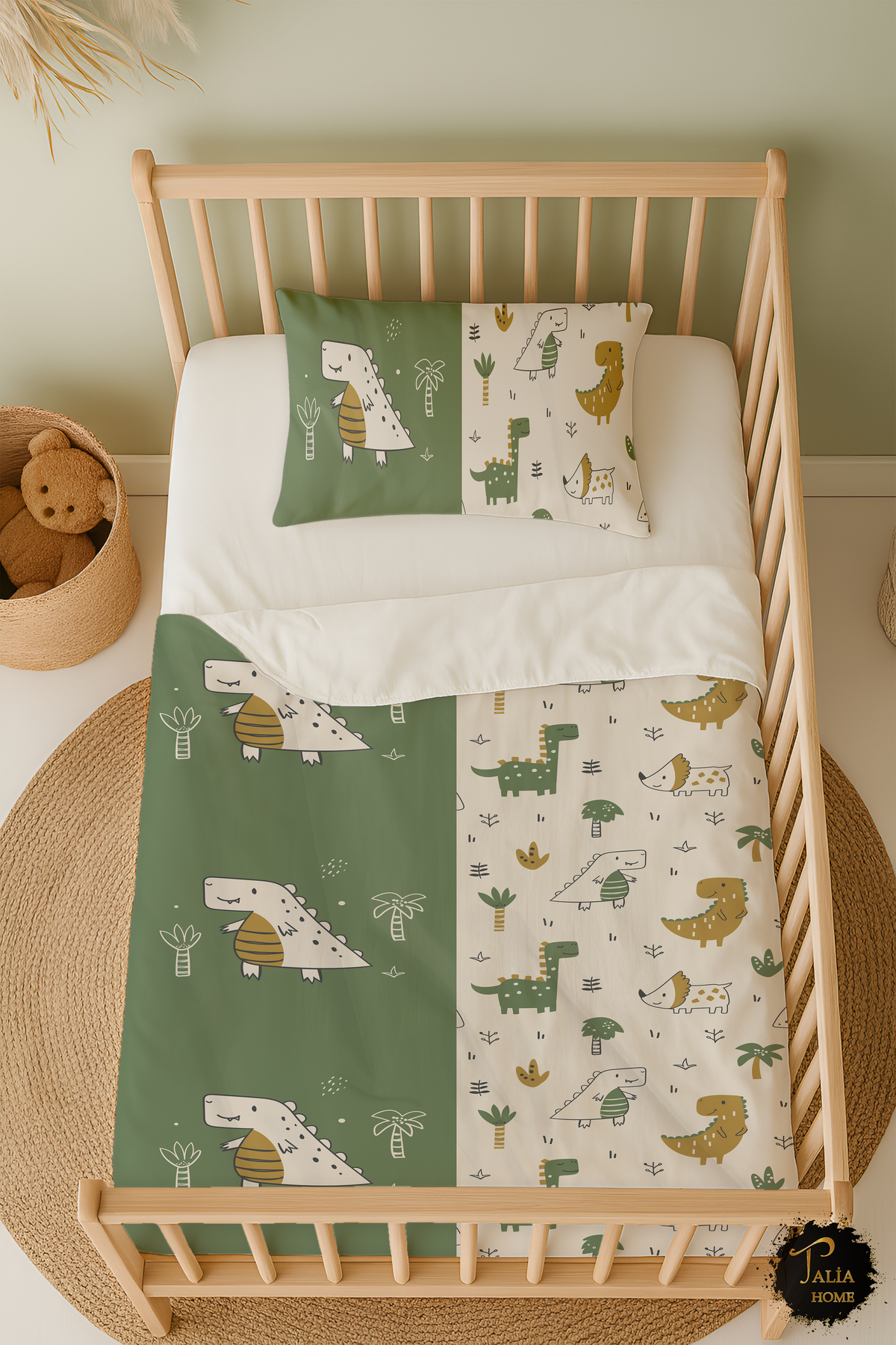 Talia Home Sevimli Dinozor Ve Hayvanlar Desenli Bebek Beşik Nevresim Takımı Çarşaflı Tlabn-311