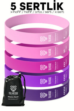 Telvesse 5 Farklı Pilates Direnç Bandı Çantalı Latex Aerobik Egzersiz Squat Lastiği Loop Bant Kapalı Uç Pembe
