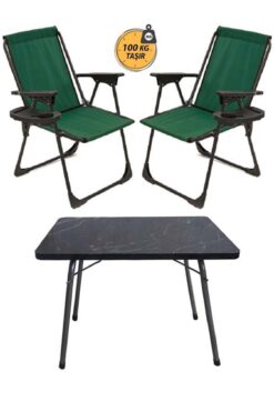 KS KampSeti 2 Adet Katlanır Kamp Sandalye ve Masa Seti-Taşınabilir Piknik Bahçe Sandalyesi-Masası