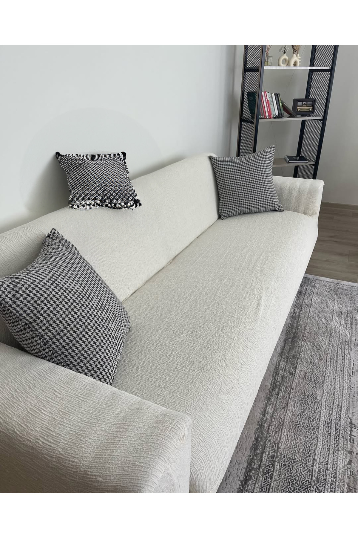 Faiend Düz Jakarlı 3 Kişilik Kanepe Örtüsü Lastikli Koltuk Örtüsü Çekyat Örtüsü Koltuk Kılıfı