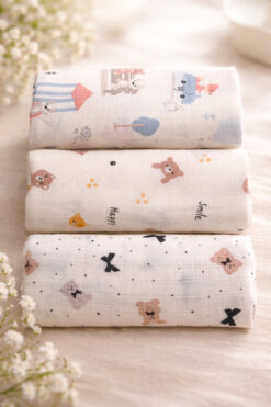 EIFIN Çok Amaçlı Müslin Örtü & Battaniye 3'lü Set %100 Pamuk Oeko-tex Sertifikalı Kutulu