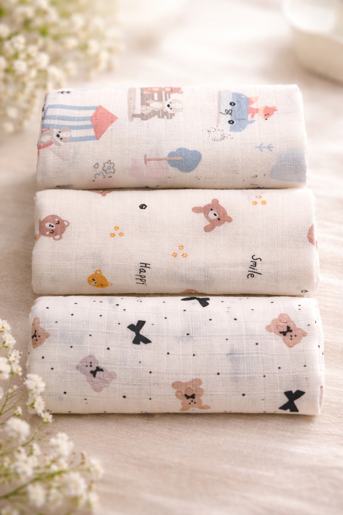 EIFIN Çok Amaçlı Müslin Örtü & Battaniye 3'lü Set %100 Pamuk Oeko-tex Sertifikalı Kutulu