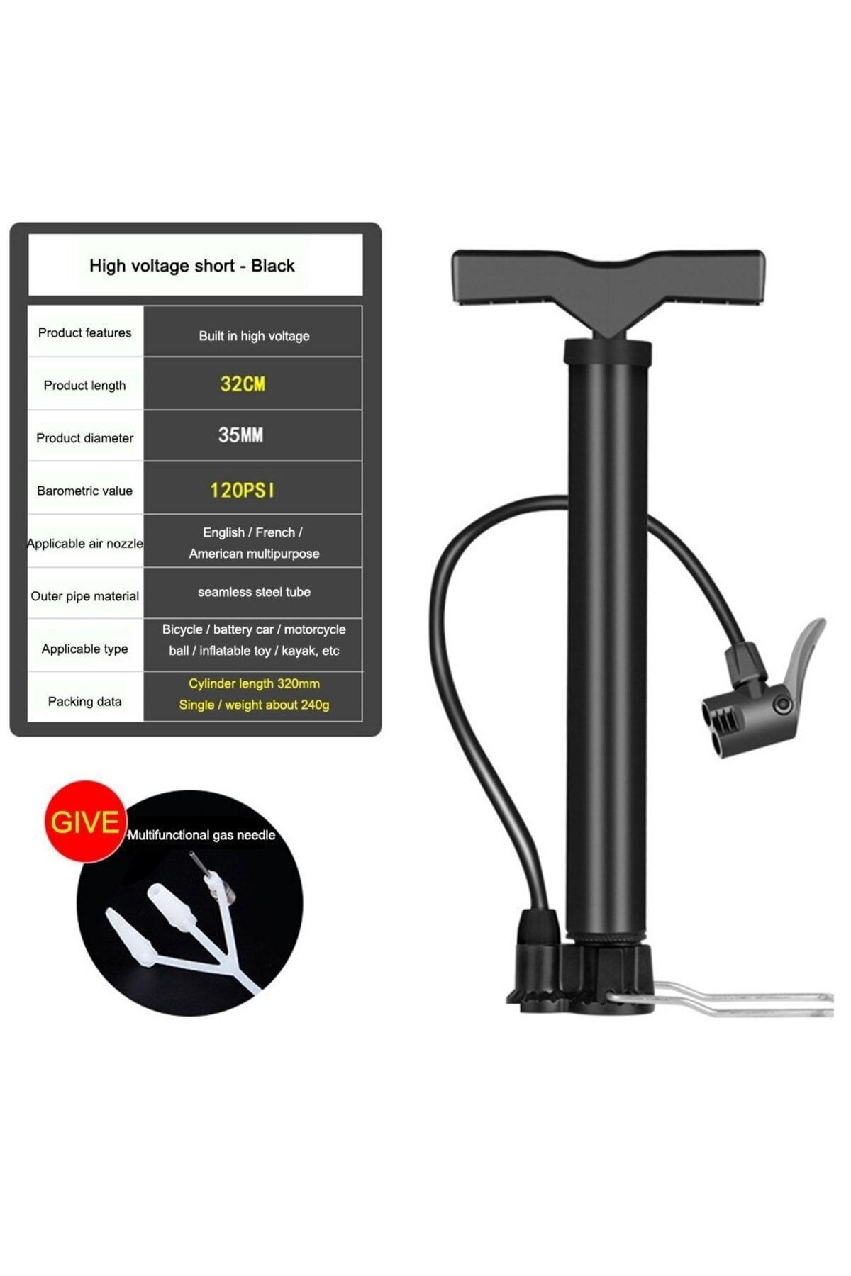 Streak Bisiklet Hava Şişirme Top Araba Pompası El Pompa - Görsel 2