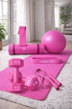 Leyaton Pilates Minderi 20 cm Pilates Topu Squat Band Direnç Lastiği Atlama İpi Dambıl Seti Pilates Seti