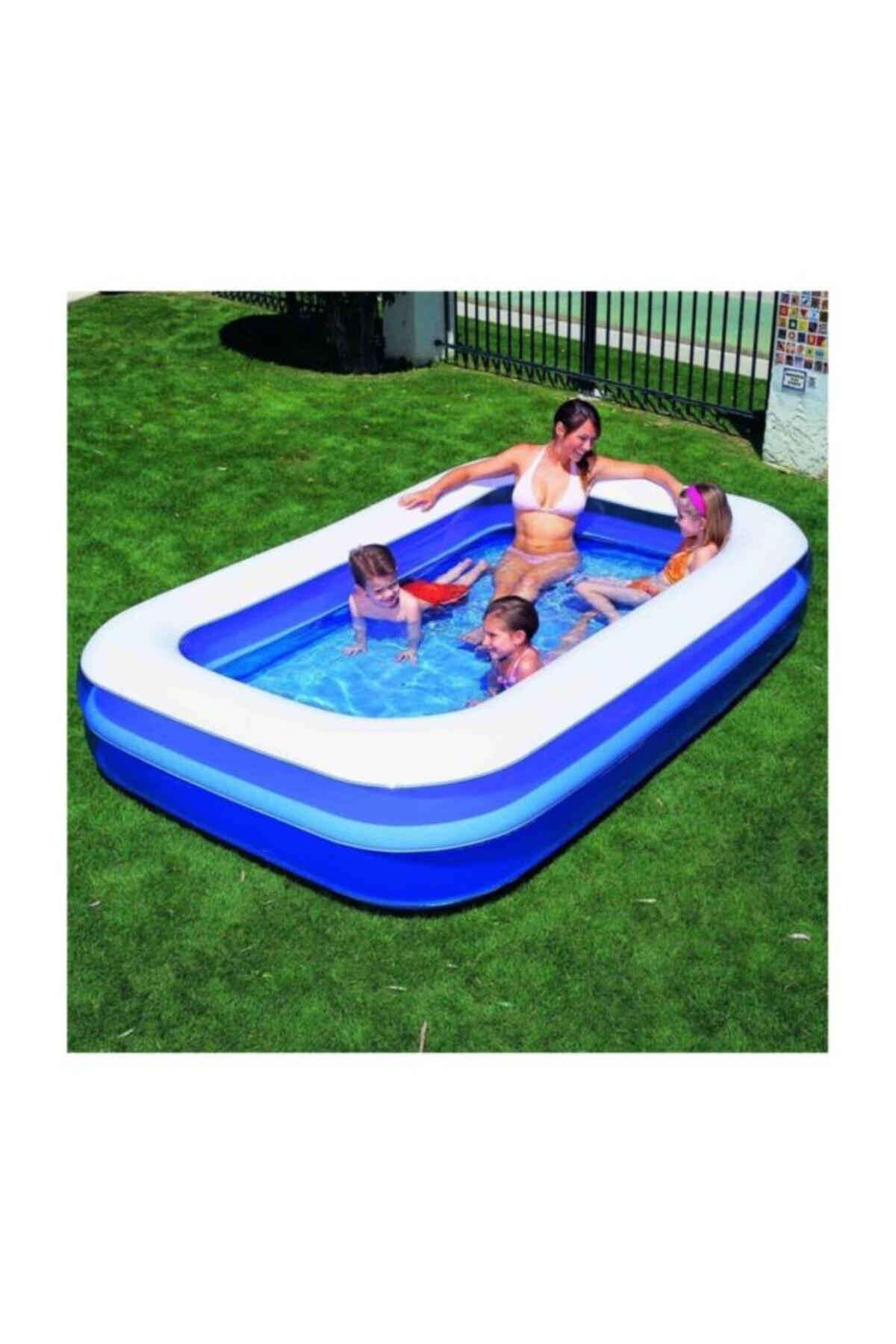 BESTWAY Pompa Hediyeli- Mega Boy Dikdörtgen Şişme Aile Havuzu (262x175x51cm)-54006 - Görsel 3