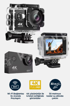 ROBEVE 4K Ultra HD Wi-Fi Aksiyon Kamera – 170° Geniş Açı Zengin Aksesuar Destekli 4K 30fps 16 MP Aksiyon