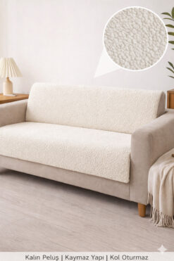 coverbox Kaymaz Taban Süngerli bohem Koltuk örtüsü - Çekyat Örtüsü 170x210 krem rengi