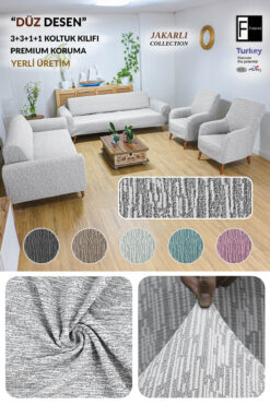 Faiend Jakarlı 3 3 1 1 Taş-gri Lastikli Kanepe Örtüsü | Lastikli Koltuk Örtüsü | koltuk kılıfı Takımı