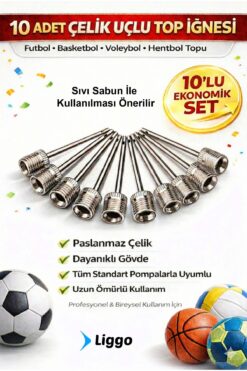Liggo 10 Adet Top Iğnesi Top Şişirme Iğnesi Pompa Iğnesi Çelik Uçlu