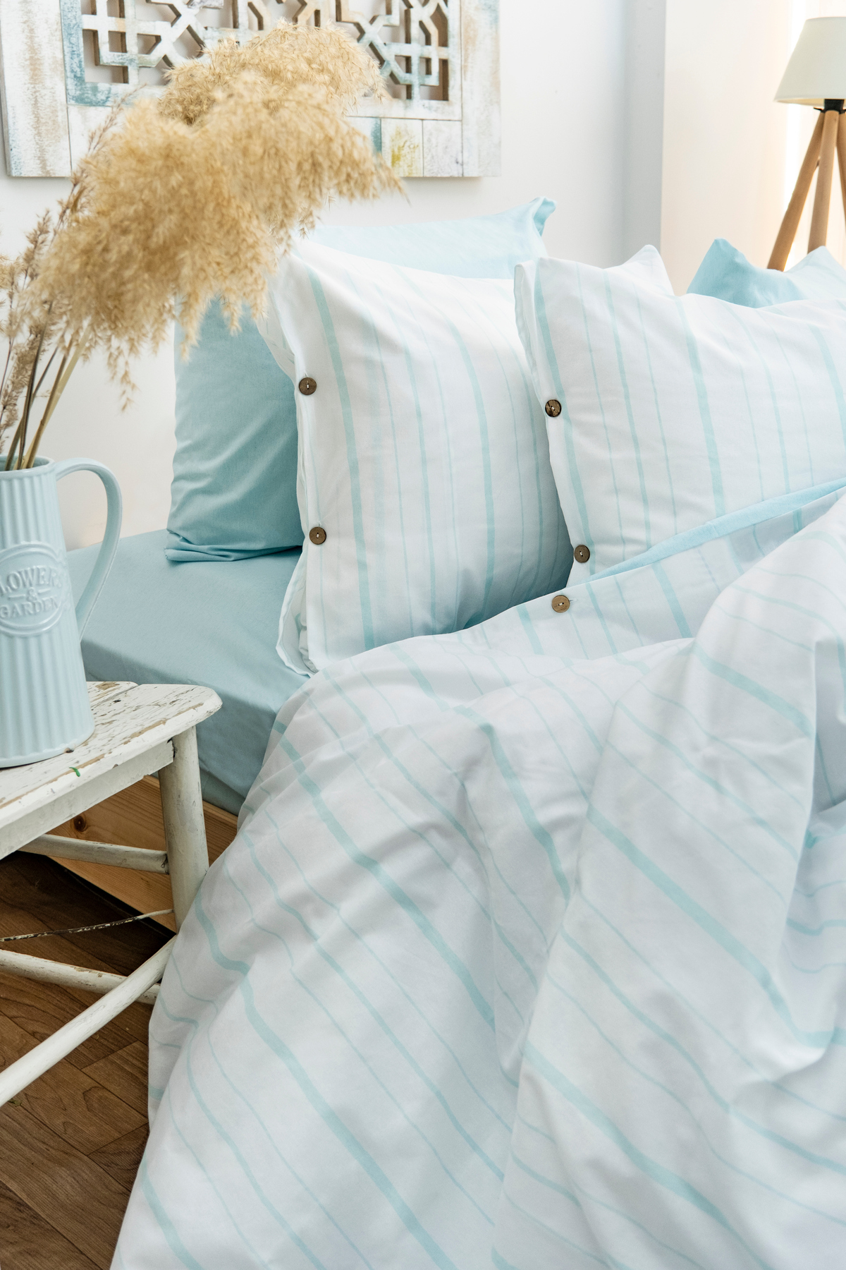 BESTİNA GOLD Harmony Hues İpliği Boyalı Doğal Çift Kişilik Nevresim Takımı (Çarşafı Lastikli)