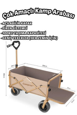 Comprox XL Büyük Vagon Kamp Arabası ,Alışveriş Arabası, Katlanır Taşıma Arabası Frenli Ve Geniş Tekerlekli