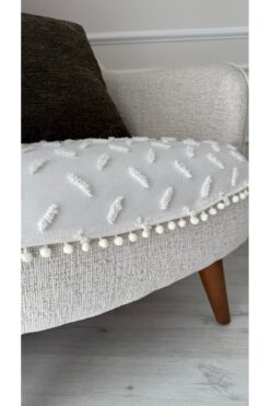 DİLETTO Oturma Yerini Kapatan Ponponlu Koltuk Örtüsü Pamuk | Berjer Örtüsü Koltuk Şalı 70x95 Cm Ekru