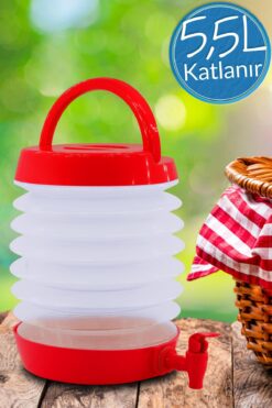 Telvesse Musluklu Katlanır Su Bidonu Outdoor Akordiyon Kamp Çeşme Piknik Damacana İçecek Şişesi Kova Kırmızı