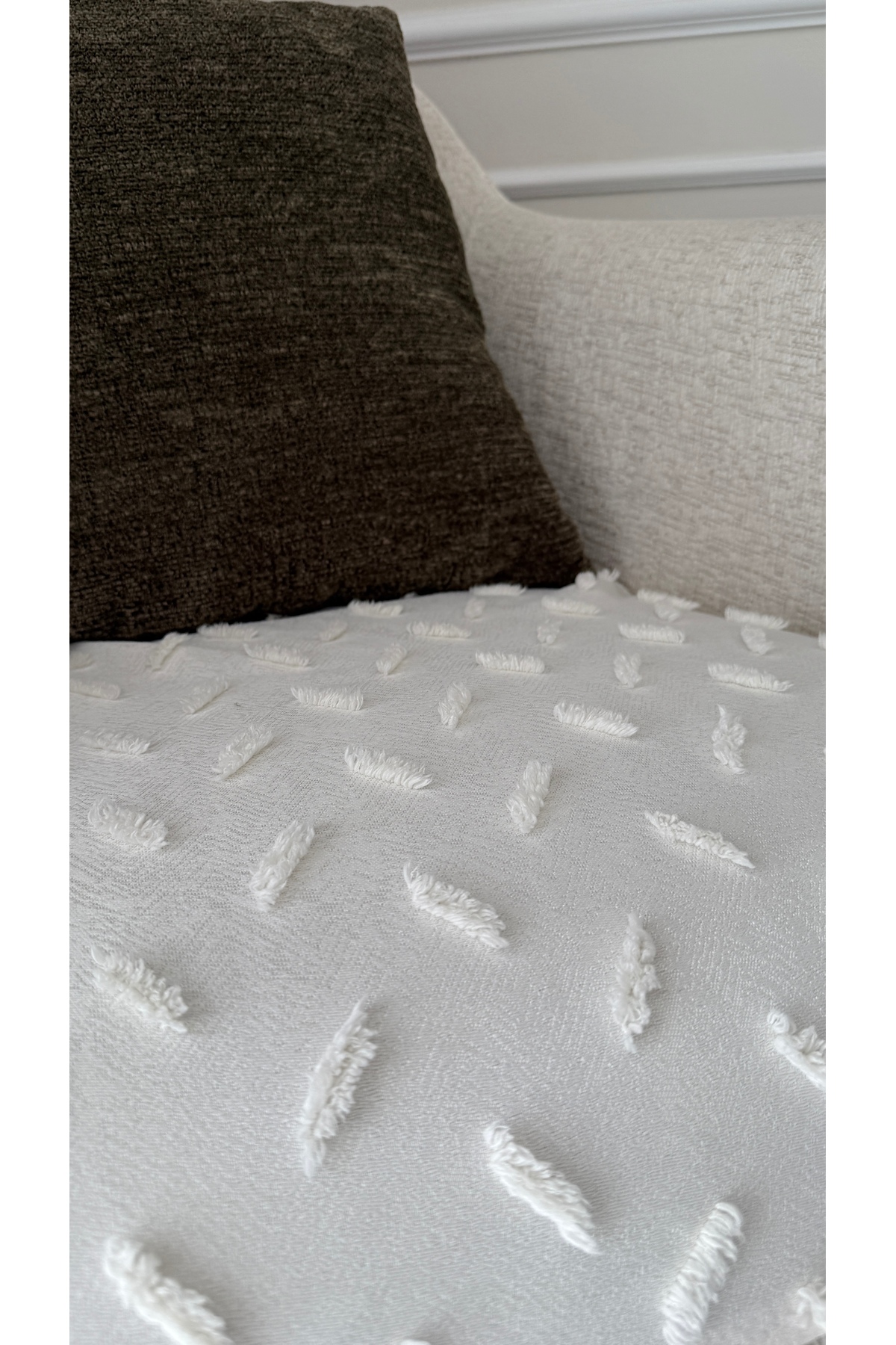 DİLETTO Oturma Yerini Kapatan Ponponlu Koltuk Örtüsü Pamuk | Berjer Örtüsü Koltuk Şalı 70x95 Cm Ekru - Görsel 2