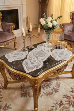 Çt Çeyizci Tekstil Salon Takımı, Yatak Odası 3 Parça Sehpa Örtüsü, Masa Örtüsü 3 Parça Oda Takımı