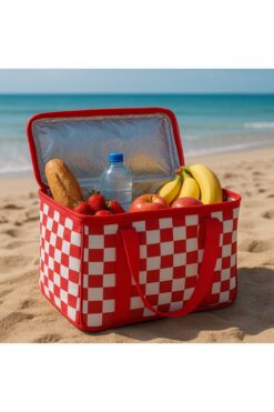 keyfisepet en keyifli sepet 25 Litre Termal Piknik Çantası Kırmızı Beyaz | Kamp Plaj Araba İçin Soğutucu Çanta