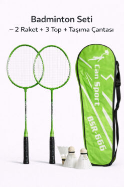 Janissary Yeşil Badminton Seti – 2 Raket + 3 Top + Taşıma Çantası | Aile & Arkadaş Oyun Seti