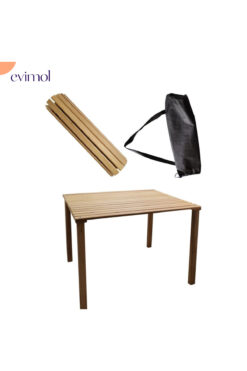 EVİMOL AHŞAP KATLANABİLİR KAMP MASASI VİDALI AYAKLI - BEZ ÇANTALI  ( 60X60X50CM )