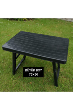 ENASHOP Büyük Boy 75x50 Siyah Masa Portatif Plastik Katlanabilir Kamp Piknik Sehpası