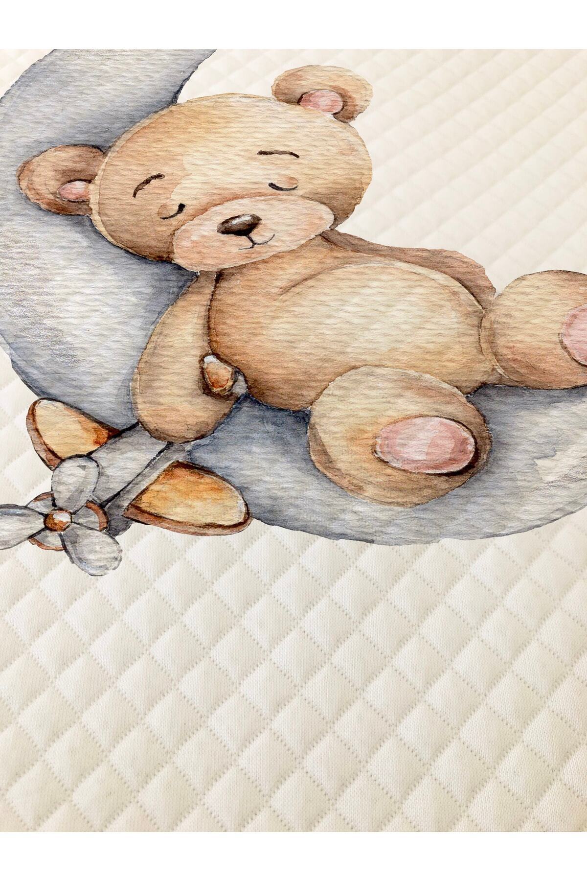 Evmila Ayda Ayıcık Desenli Bebek Ve Çocuk Baskılı Tek Kişilik Pike Takımı 160 X 220 Cm Beyaz - Görsel 2