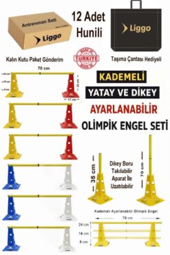 Liggo Kademeli Yatay ve Dikey Ayarlanabilir Olimpik Antrenman Engel Seti 12 Adet Antrenman Hunisi 23 cm