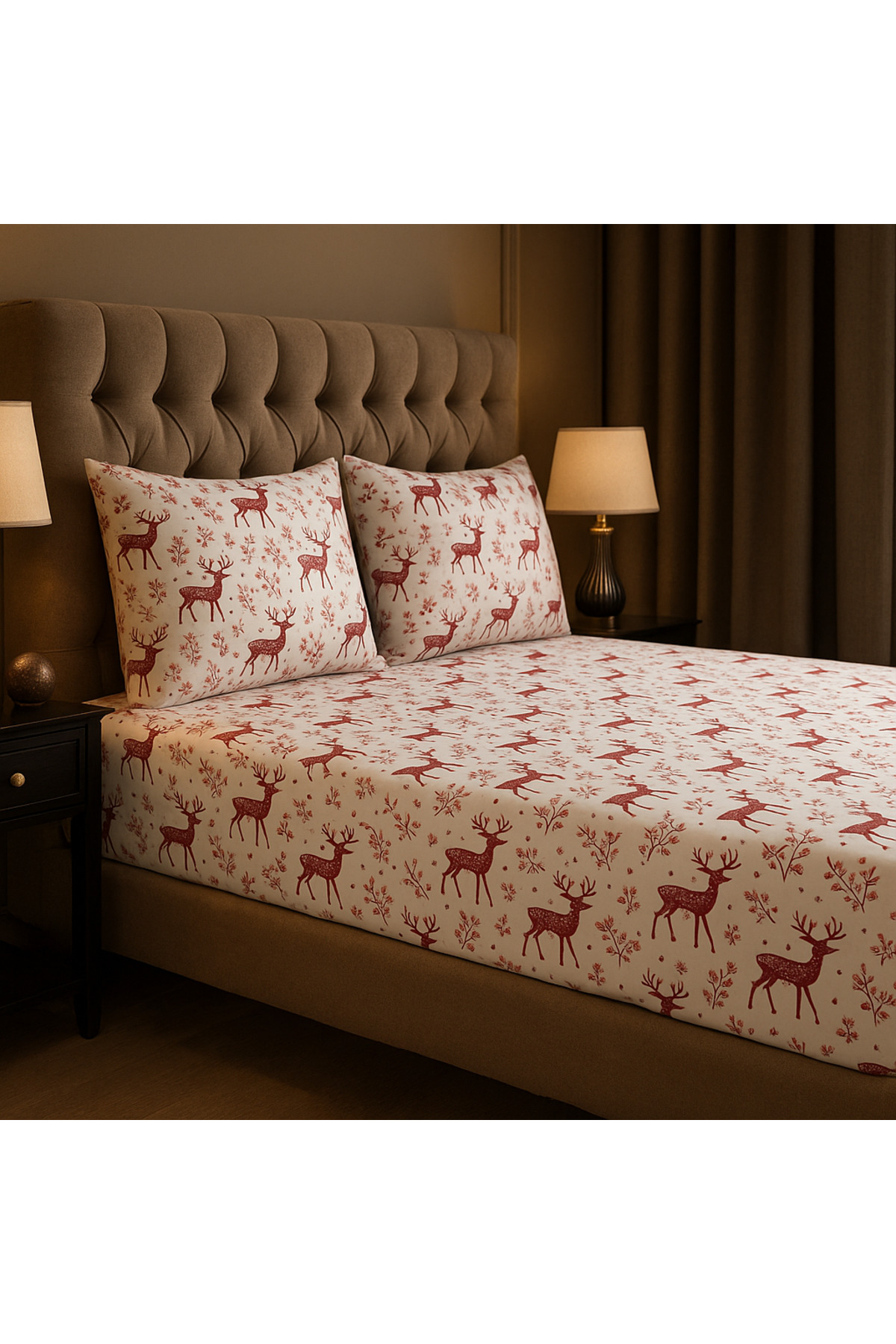 uykulife home collection Uykulife noel desen tek kişilik lastikli çarşaf seti