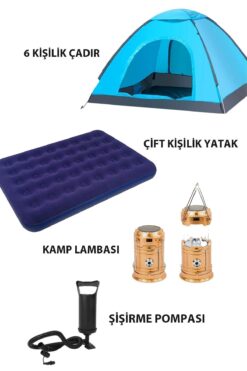 Onetick 6 Kişilik Kamp Çadırı Çift Kişilik Yatak Kamp Lambası Kamp Seti