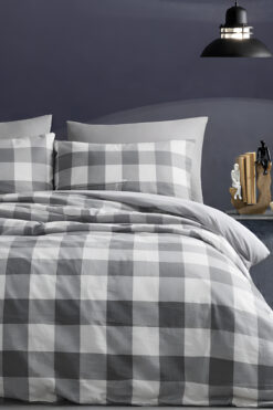 İQON Lastikli Çarşaflı Nevresim Takımı Tek Kişilik Pötikare Büyük Grey