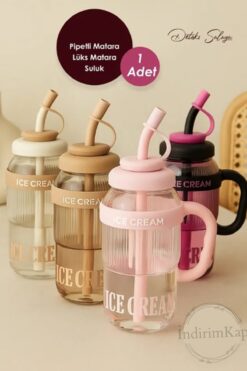 İndirimKap Ice Cream Detox Su Şişesi – 1300ML BPA Free Big Mug Ice Bottle -SPOR MATARA
