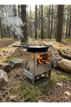 FASMART v2.1 Mini Ateş Kutusu / Portatif Katlanır Kamp Ocağı / Kül Tablalı & Çantalı (15x15x20 cm)