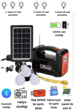 BLOMSTER Everton Rt-902 Güneş Enerjili Solar Şarjlı Bluetoothlu Mp3-radyolu Çadır Kamp Aydınlatma Fener Seti