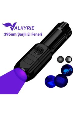 valkyrie 395nm UV Mor Işık Şarjlı El Feneri – 1200mAh Batarya, Type-C Şarj, Hafif ve Güçlü Tasarım