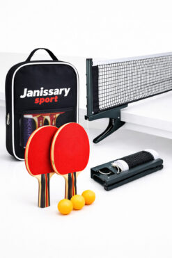 Janissary Çantalı Masa Tenisi Seti – 2 Raket, 3 Top, Taşıma Çantası ve Kelepçeli Masa Tenis Filesi