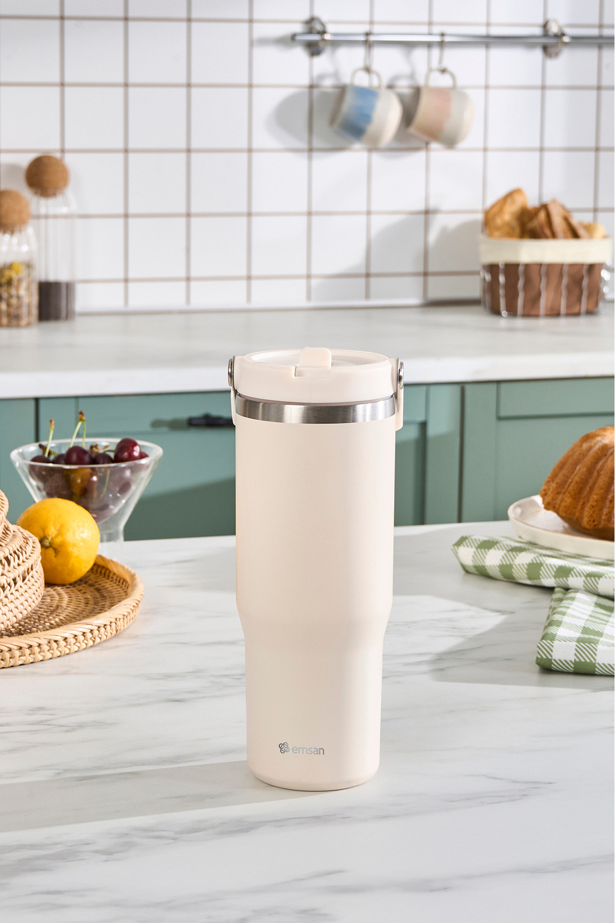 Emsan Emsan Star Ice Pipetli Çelik Sızdırmaz Termos Krem 900 ml
