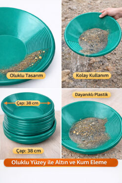 seraptakidunyasi Gold Pan Altın Eleme Tavası 38 CM Büyük Boy Kamp Outdoor Define Kum Eleme Tavası Yeşil