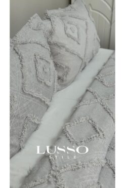 lusso stile Iskandinav Jasmin Çift Kişilik Yatak Örtüsü 250x260 Ve 2 Adet Yastık Gümüş Gri