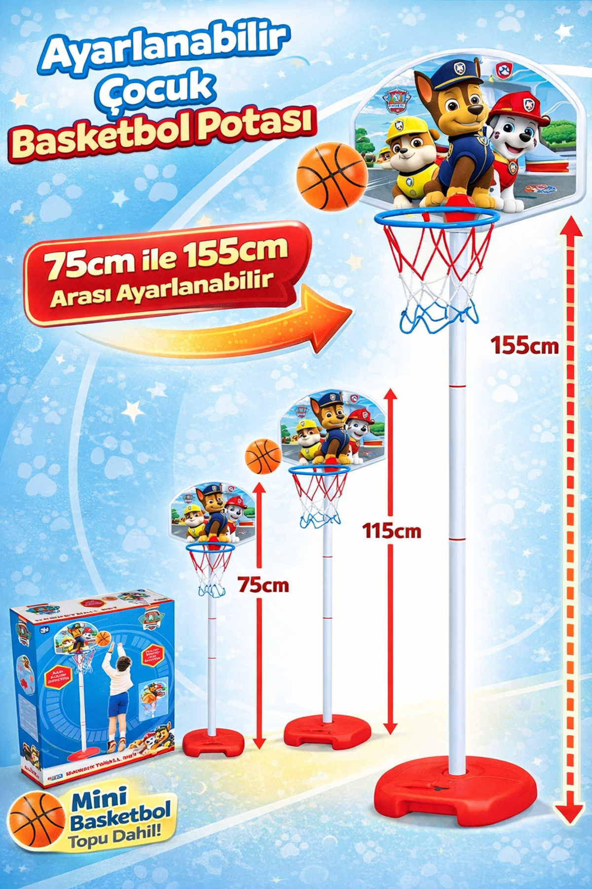 Sayıcı Kids Paw Patrol Büyük Ayaklı Basketbol Seti | Çocuklar İçin Spor Oyuncak | Eğlenceli Aktif Oyun