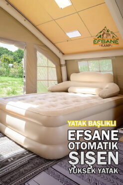 EFSANE KAMP - Double King Başlıklı Otomatik Dahili Pompalı Çift Kişilik Şişme Yatak -  203*152*40cm