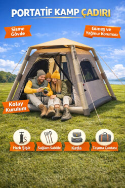 Realx 4 - 6 Kişilik Su Geçirmez Şişme Kamp Çadırı 220x220x190 Cm 300d