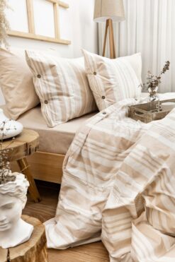 BESTİNA GOLD Harmony Hues İpliği Boyalı Doğal Çift Kişilik Nevresim Takımı (Çarşafı Lastikli)